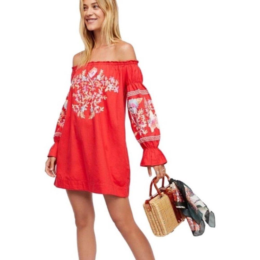 Free People Fleur Du Jour red Embroidered ress